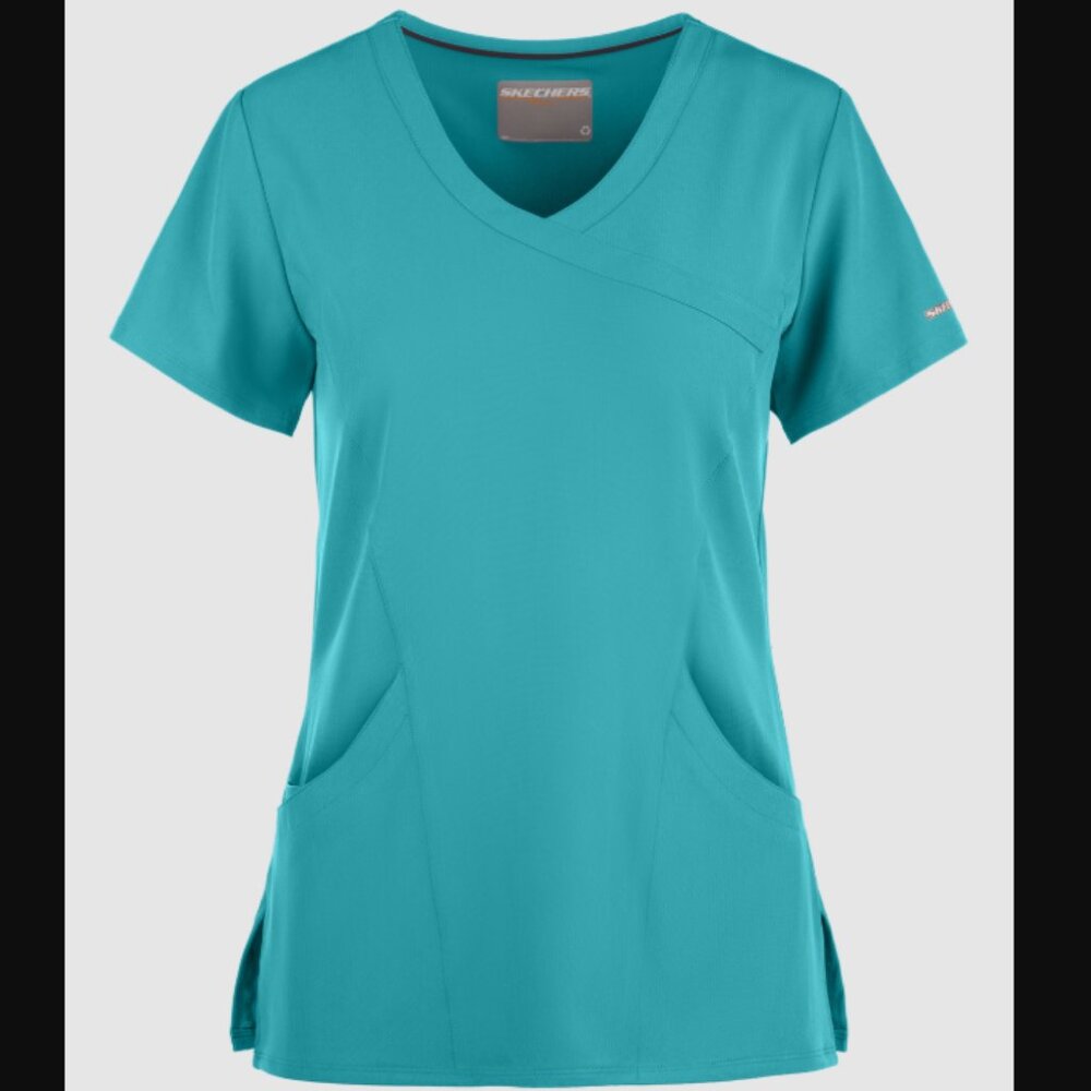 Skechers Teal Reliance 3-Pocket Crossover V-Neck Scrub Top (M)